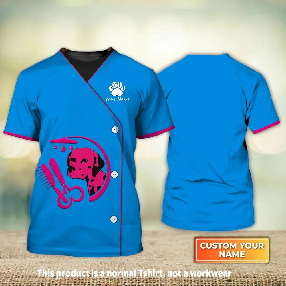 the GROOMER - Dog Grooming Graphic Printed Casual T-Shirts, Pet Groomer Customized Oversized Workwear, EU Size Unisex Pullover