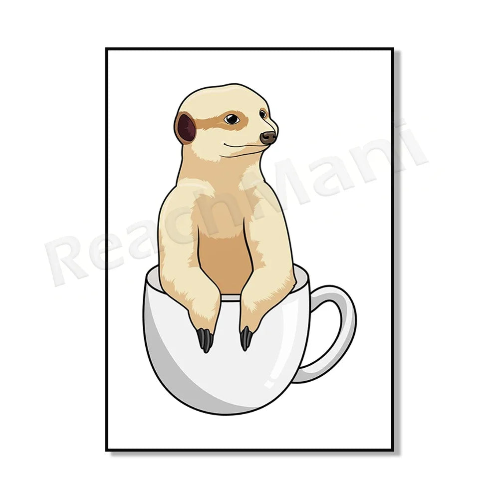 Cat in coffee mug, guinea pig, pug, rabbit, elephant, cat, mug animal canvas poster art picture home decor