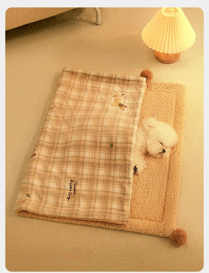 2pcs/set New Style Pet Sleeping Pad Winter Dog Blanket Cat Cushion Universal Comfortable Dog Quilt with Pillow Pet Supplies