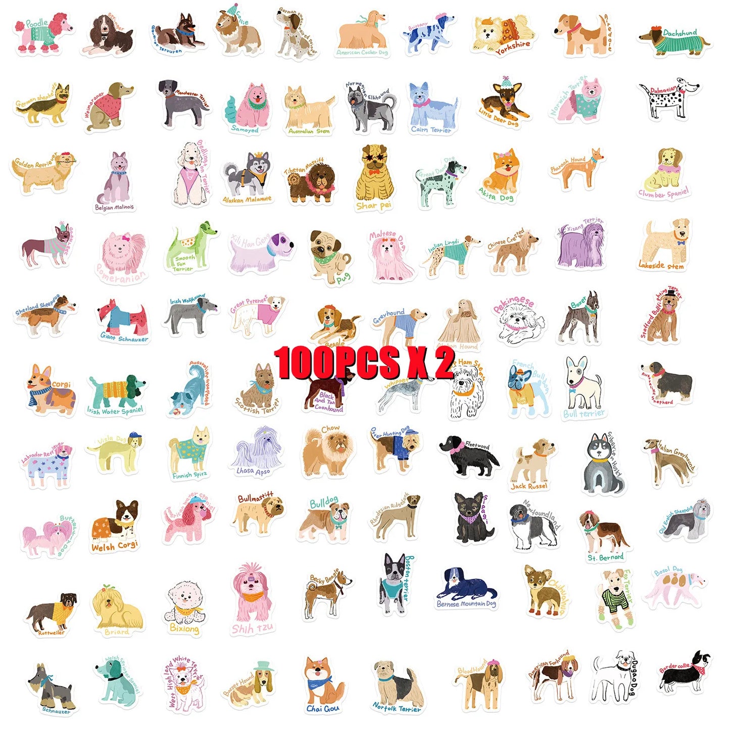 100/200/300PCS Cute Dog Series Graffiti Stickers Phone Laptop Computer Pad Decal Cup Stationery Luggage Waterproof Small Sticker
