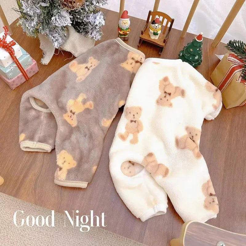 Pet Autumn Winter Pajamas Puppy Cute Bear Jumpsuit Dog Plush Jacket for Small Medium Dogs Cats Clothes Chihuahua Teddy Costumes