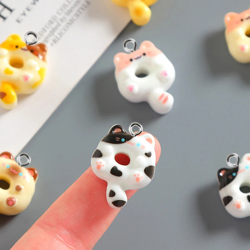 10pcs Cute Doughnut Cat animal Charms Resin Pendant For Jewelry Making Accessories DIY Earrings Necklace Keychain