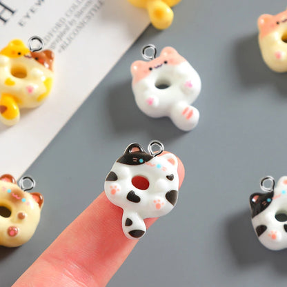 10pcs Cute Doughnut Cat animal Charms Resin Pendant For Jewelry Making Accessories DIY Earrings Necklace Keychain