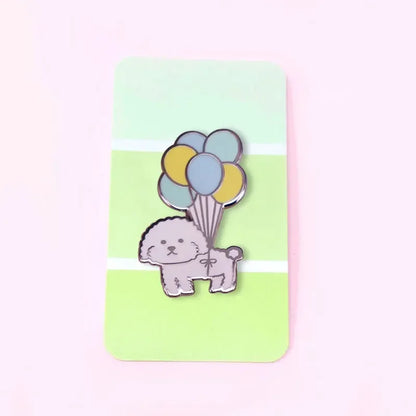 Vivi Dog with Balloons Enamel Pin Mini Puppy Bichon Frise Cute Dog Pet Brooch Badge
