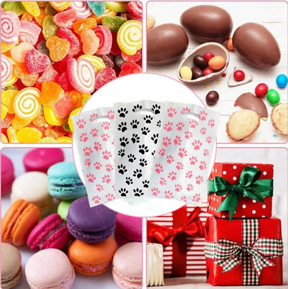 30/20/10pcs Pink Paw Gift Bag Birthday Decoration Black Footprints Dog Cat Handle Goody Bags Biscuit Wrapper Kids Party Supplies