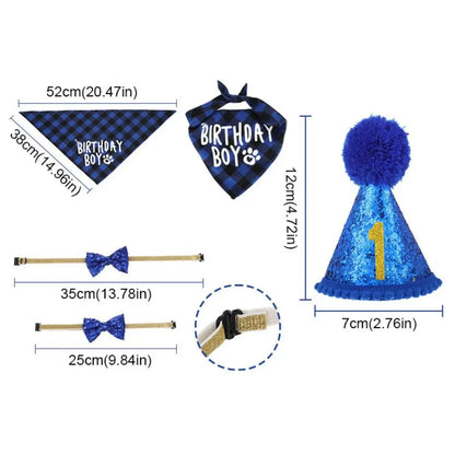 Decorative Pet Birthday Set Polyester Adjustable Dog Sequins Hat Blue Cat Birthday Hat Bow Tie Birthday Party