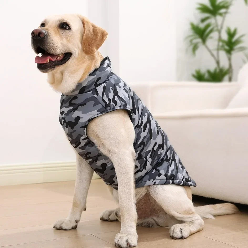 Winter Warm Big Dog Clothes Camouflage Sleeveless Pet Vest Jacket Windproof Large Dog Coat Zipper D-ring 4XL-6XL Puppy Outfits