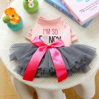 Fancy Bowtie Pet Dress For Dogs Spring Summer Puppy One Piece Apparel Girl Female Luxury  Formal Cat Wear Yorkshire Terrier Item