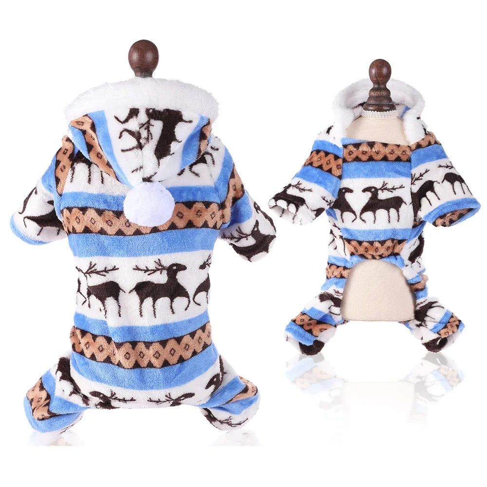 S-4XL Dog Pajamas for Small Medium Dogs Elk Printed Puppy Jumpsuit Winter Warm Pet Christmas Clothing Coral Velvet Sleepwear