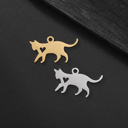 5pcs/lot Stainless Steel Charms Animal Cat Dog Charm Connector For DIY Necklace Bracelet Jewelry Making Supplies Accessories