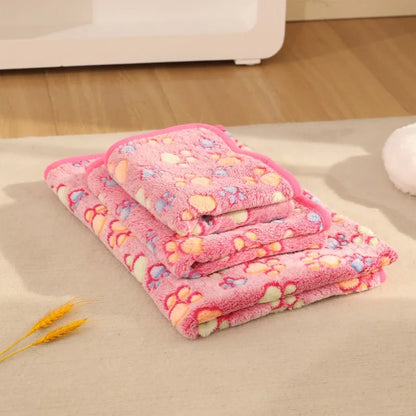 3Pcs/SET Washable Dog Blanket Fuzzy Cat Warm Sleep Mat Cute Paw Print Fleece Blanket Soft Puppy Throw Cover for Kennel Crate Bed