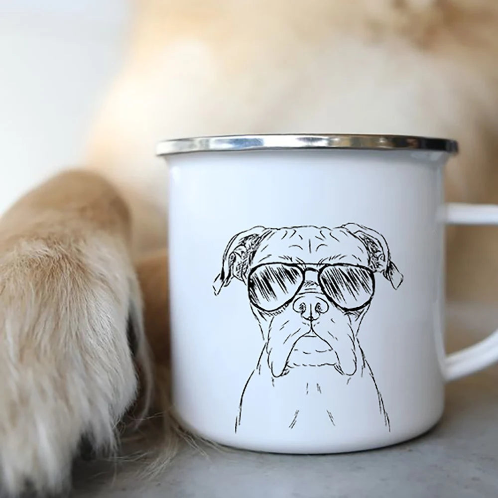 Personalized Mug Coffee Cups Funny Glasses Dog Print Coffee Mugs Sketch Bulldog Creative Enamel Cups Beer Cup Unusual Tea Cup