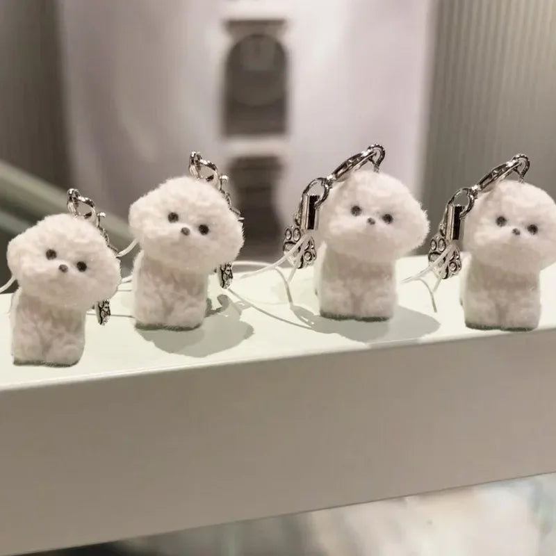 1/2Pcs Kawaii Puppy Keychain 3D Flocked Dog Little Plush Animal Pendant Backpack Car Keyrings Charms Hangs Decor Accessories