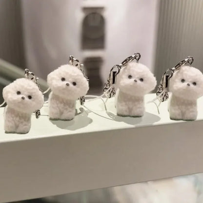 1/2Pcs Kawaii Puppy Keychain 3D Flocked Dog Little Plush Animal Pendant Backpack Car Keyrings Charms Hangs Decor Accessories