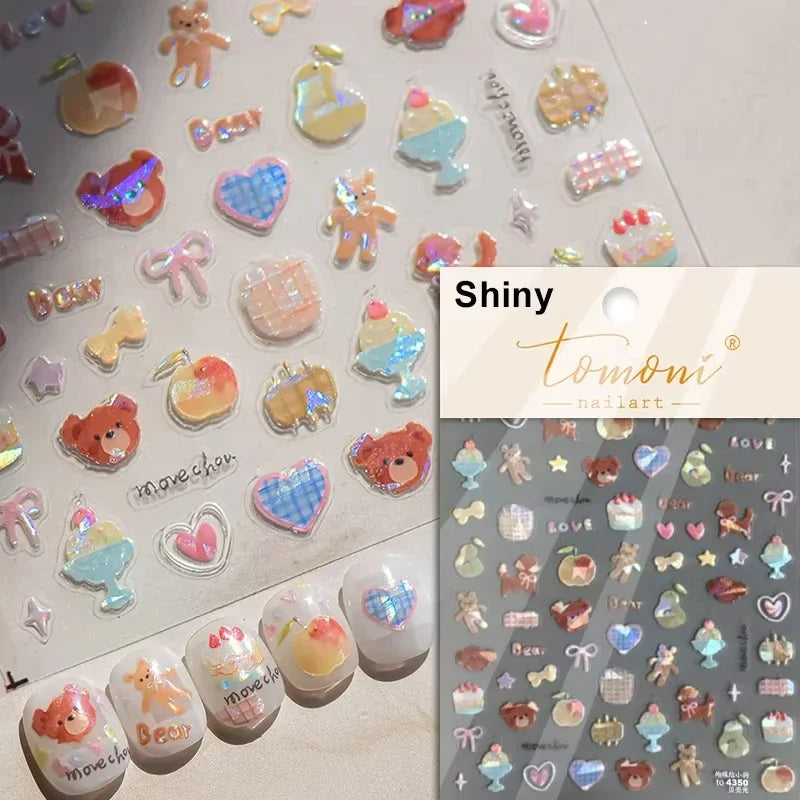 Graffiti Cat Claw Rabbit Bunny Bear Dog Flower Lovely Animal Fruit Dim Sum Candy Sunflower Adhesive 5D Nail Art Stickers Decal