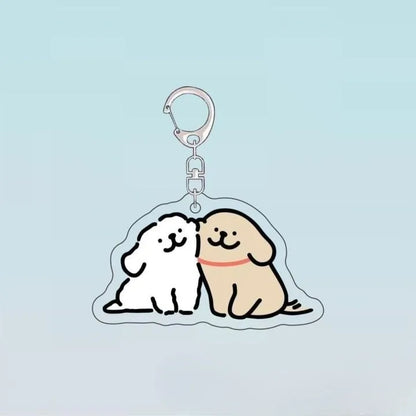 Cartoon Little White Dog Key Chain Cute Acrylic Maltese Dog Bag Pendant Micro Landscape Decoration Key Ring Jewelry Wholesale