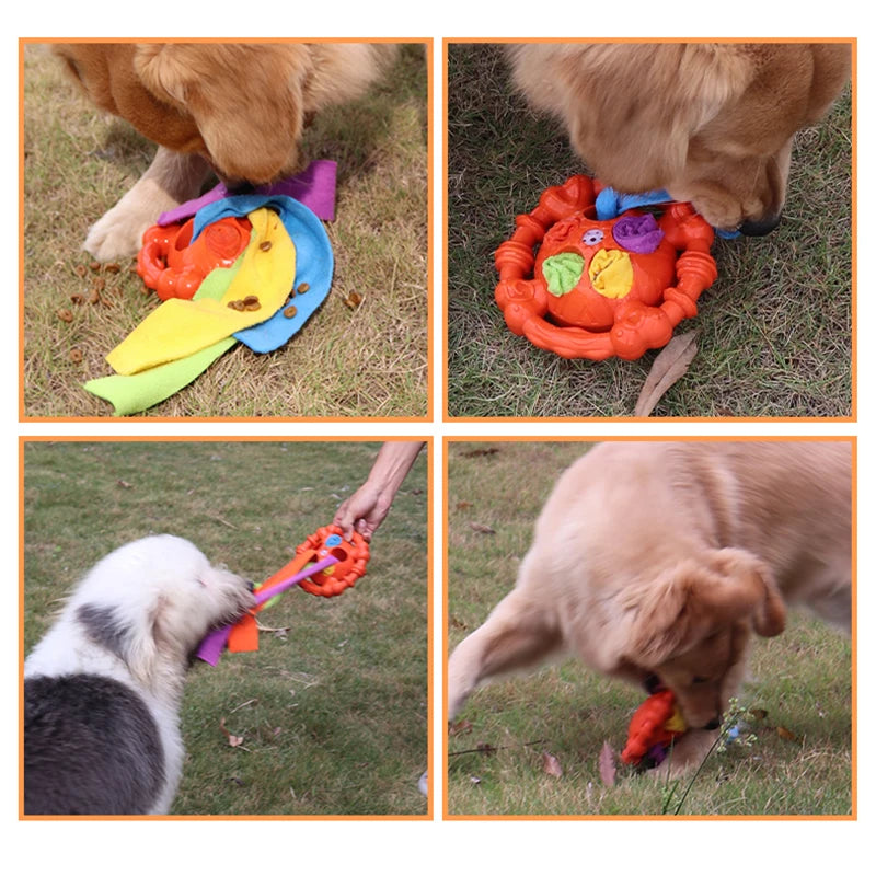 Dog Interactive Toy Colorful Tug Chew Ball with Treat Hiding Ropes, Beef Flavor, Fun Sound Play, Pet Training Stress Relief