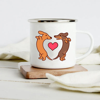 Peace Love Dogs Print Creative Enamel Coffee Mugs Cartoon Dachshunds Dog Paw Party Beer Juice Milk Cups Friend Birthday Gifts