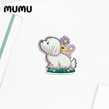 2023 New Dog Cat and Flowers Lapel Pin Cute Acrylic Brooches Handmade Epoxy Jewelry Shirt Bag Badge