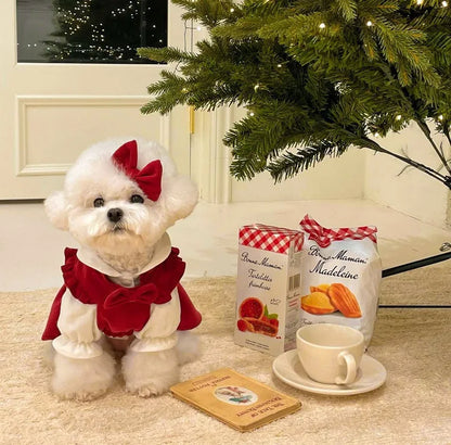Christmas Dog Dress Pet Clothes Cat Red Pink Suit With White Shirt  Warm New Year Clothing for Cats French Bulldog Party Dress