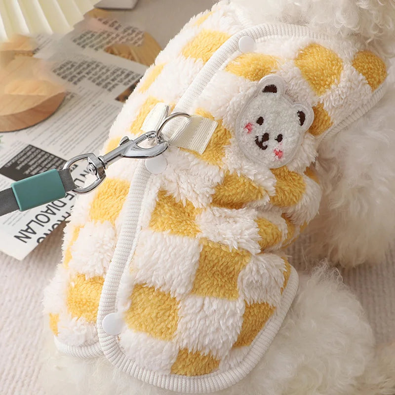 Winter Warm Pet Dog Coat Plaid Dog Clothes with D-ring Plush Pet Jacket for Small Medium Dogs Chihuahua Yorkie Costume