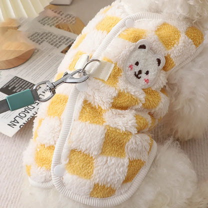 Winter Warm Pet Dog Coat Plaid Dog Clothes with D-ring Plush Pet Jacket for Small Medium Dogs Chihuahua Yorkie Costume