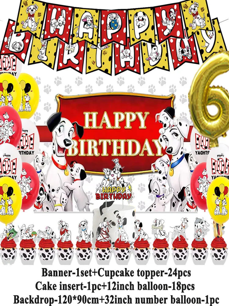 Disney 101 Dalmatians Birthday Party Supplies Cartoon One Hundred and One  Dog Balloon Backgrounds Cake Topper Banner Kids Gifts