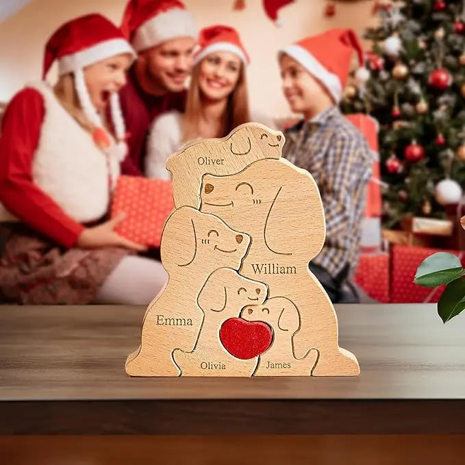 Art Wooden Dog Puzzle Personalized Name Custom Free Laser Engraving Home Gifts Home Decor Thanksgiving Christmas Gifts for Mom