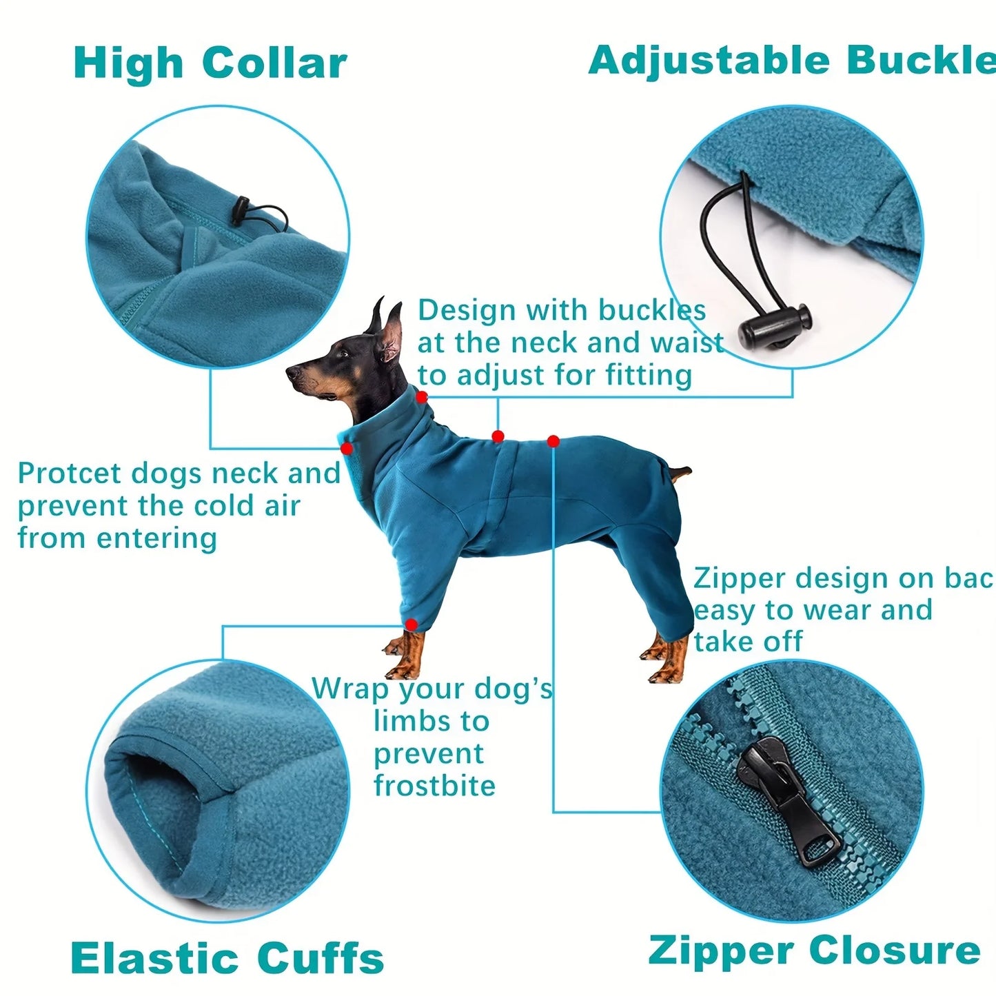 Cozy Polyester Dog Onesie with Safe Zipper Anti-Shedding Warm Pajamas with Feet Comfortable Jumpsuit for Small To Large Breeds