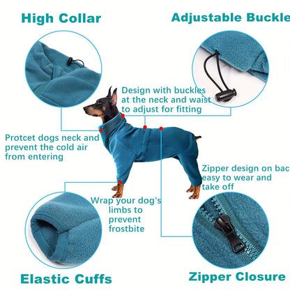 Cozy Polyester Dog Onesie with Safe Zipper Anti-Shedding Warm Pajamas with Feet Comfortable Jumpsuit for Small To Large Breeds