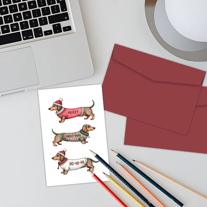 Funny Dachshund Christmas Greeting Card with Envelope,Merry Christmas Cards Perfect for Dog Lovers,Pet Owner, Holiday Gift Cards
