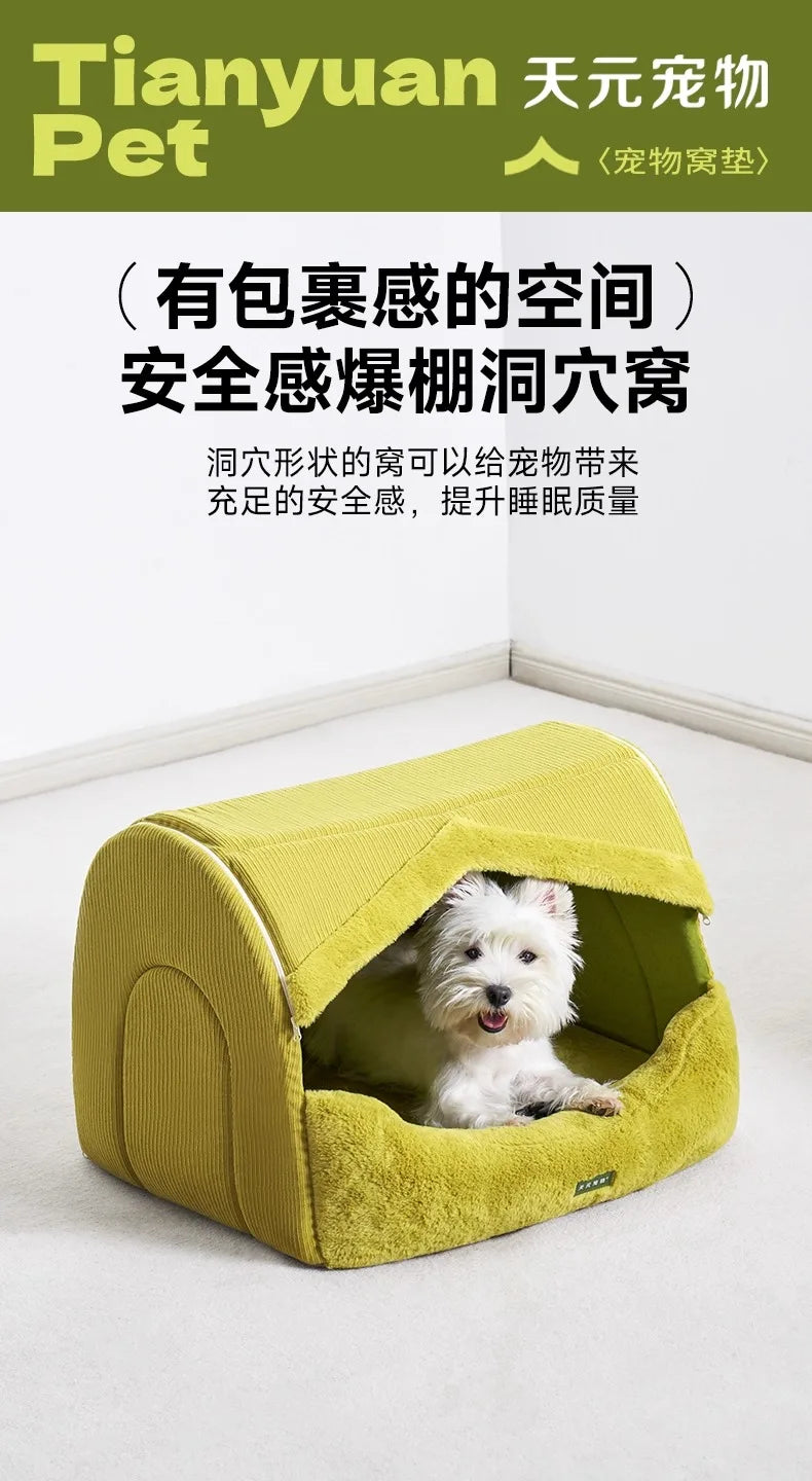 Dog Bed for Warmth in Winter, A Small Dog for A Sense of Security, and A Warm Dog House in Winter