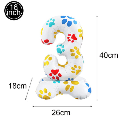 Dog Theme Party Decor Dog Paws Animals Pet Foil Balloons Number Standing Ballons  Baby Shower Kids Happy Birthday Banner Decor