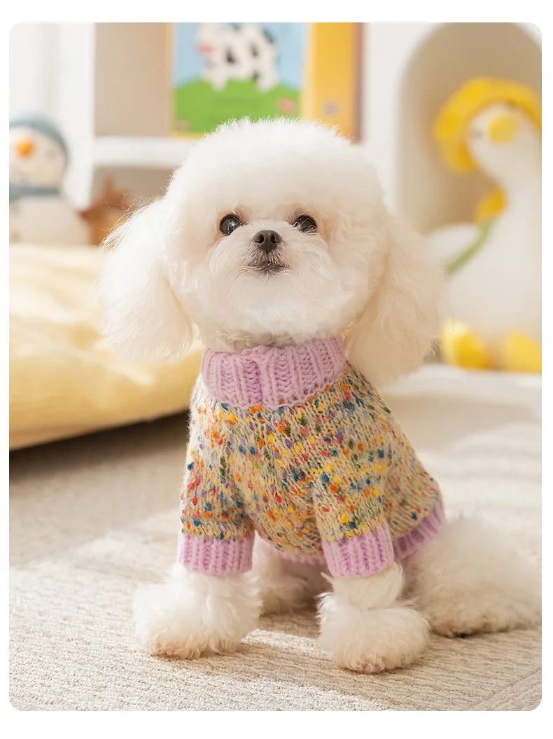 Autumn and Winter Pet Dot Little Flower Sweater Comfortable Warm Dog Clothes Teddy Cat Clothing Puppy Clothes for Small Dogs
