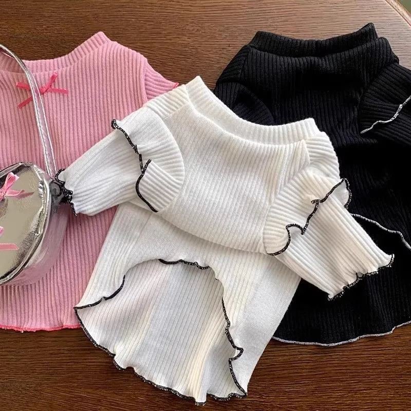 the BLUSHTAIL PUPPY VEST - Dog Shirt Vest, Pink Puppy Summer Clothes, Thin Knitted Dog Undershirt, Chihuahua, Bichon, Girls Dog Costume Flying Sleeves T-Shirts