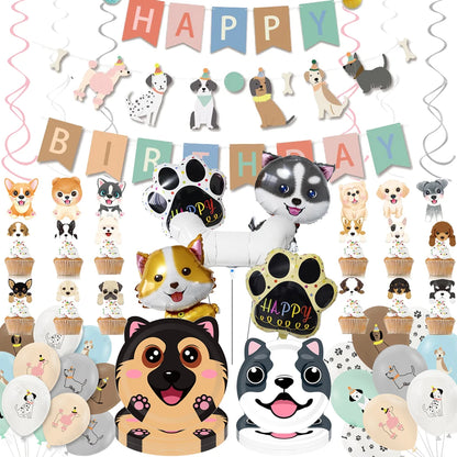 Dog Birthday Party Supplies Tableware Set Dog Plates Napkins Tablecloth Banner Balloon Kids Decor Puppy Theme Party Supplies