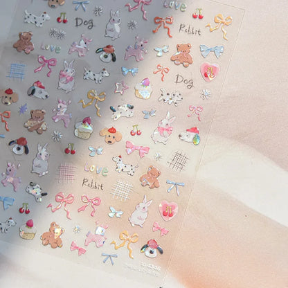 Colorful Balloon Cute Puppy Flower Cherry Bowknot Love Happy Dog Animal Self Adhesive Nail Art Sticker Decoration Manicure Decal
