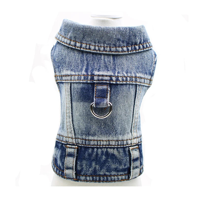 Dog Jeans Jacket ,Cool Puppy Summer Clothes ,Dog Denim Shirts for Small Boy Dogs Cats Outfits Washable Durable Harness Vest