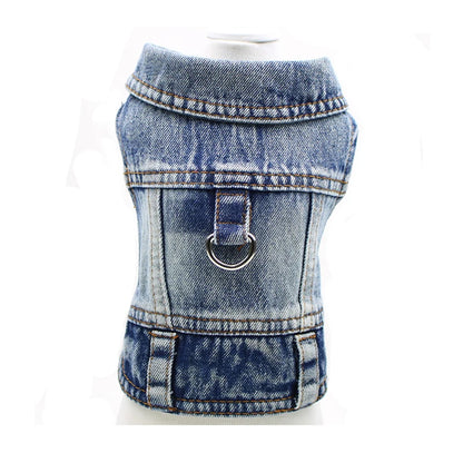 Dog Jeans Jacket ,Cool Puppy Summer Clothes ,Dog Denim Shirts for Small Boy Dogs Cats Outfits Washable Durable Harness Vest