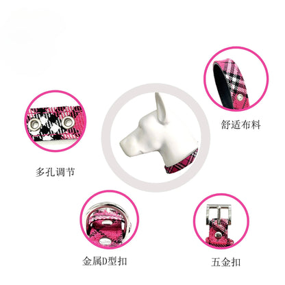 the PLAID PAWS CLASSIC COLLAR - Pet Collar Plaid Cloth Dog Collar, Classic PU Dog Walking, Dog Pet Supplies, Four Seasons Outing