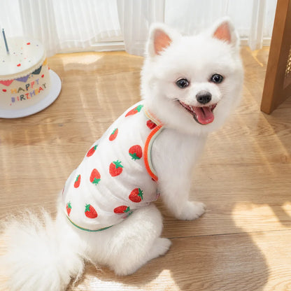 Pet Strap Sunscreen Vest Mesh Strawberries Dog Vests Dog Cat Clothing Supplies Thin Teddy Bear Colorful Dot Top Puppy Clothes