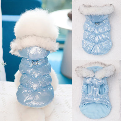 the PUFFY PRINCESS - Fashion Winter Dog Down Jacket, Warm Fleece Pet Coat for Small Dogs, Yorkshire Shih Tzu Luxury Fur Collar Puppy Clothes Outfits