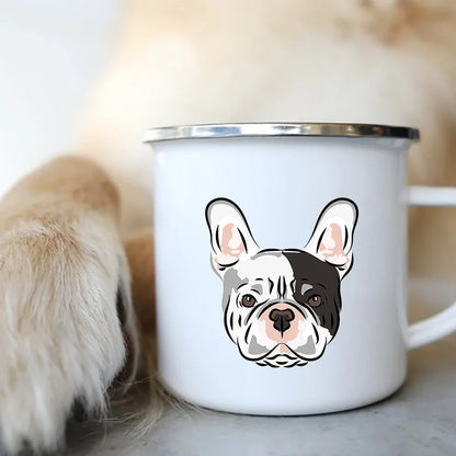 Cute Dog Printed Enamel Coffee Tea Mugs Office Home Party Beer Drink Cola Cups Funny Handle Camping Water Mug Best Friend Gifts