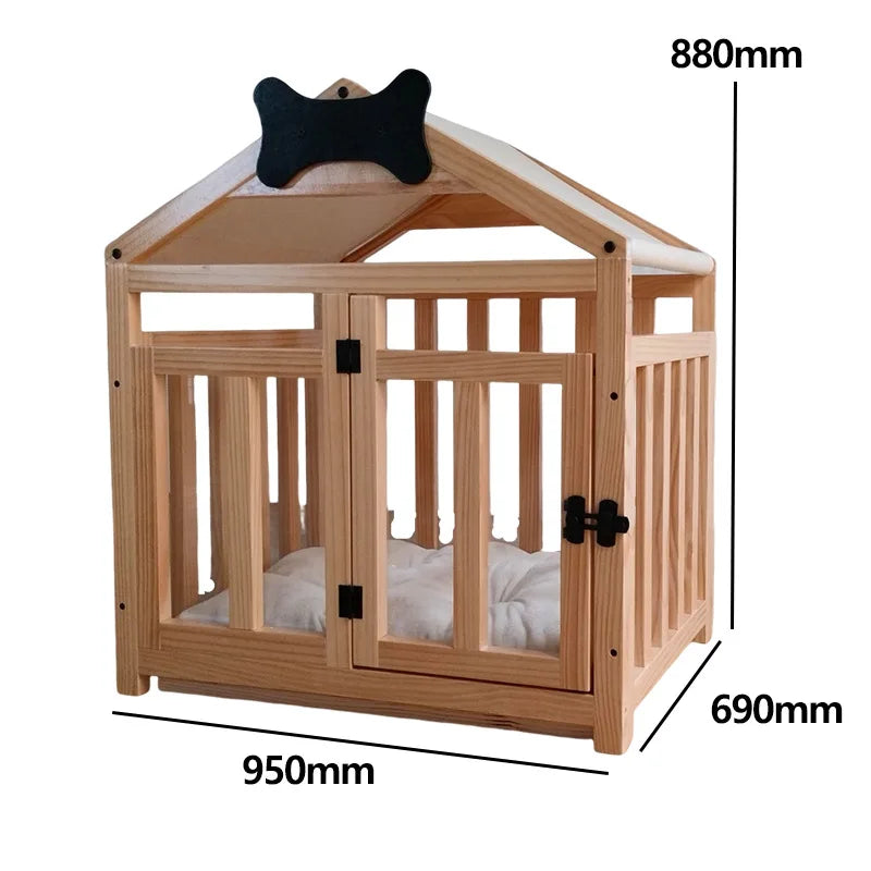 the DOG BONE DOGHOUSE - Solid Wood Doghouse, Large Space Double Doors Indoor Breathable Small Dog Washable Cat's Nest Doghouse, Waterproof Pet Bed