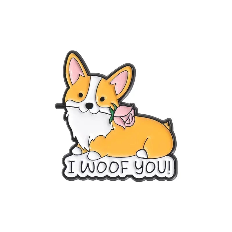 Cute Dog Enamel Brooches Short Legs Corgi Cartoon Puppy Animal Pins Clothing Hat Ornament Badge Custom Jewelry Gifts Wholesale