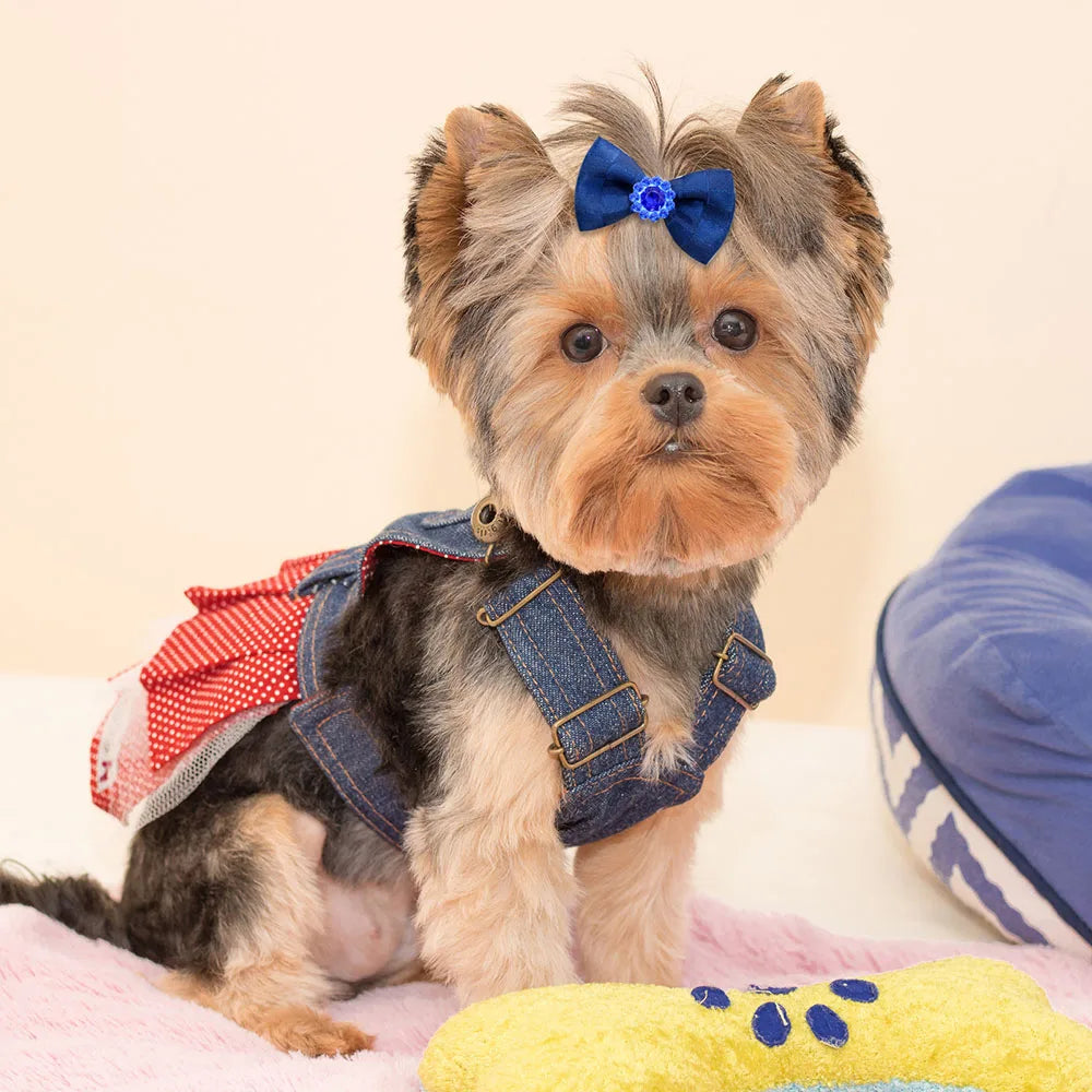 10/20PCS Blue Style Puppy Bows With Rubber Bands Handmade Dog Bows Cat Bowknots Pet Hair Accessories For Small Dogs