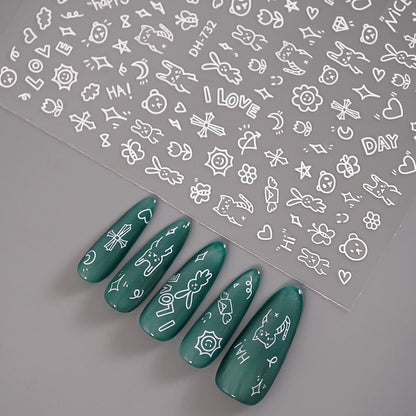 3D Flat Cute Cartoon Nail Stickers Doodle Cat Dog Heart Star Flower Nail Art Stickers Women DIY Manicure Decoration Decals