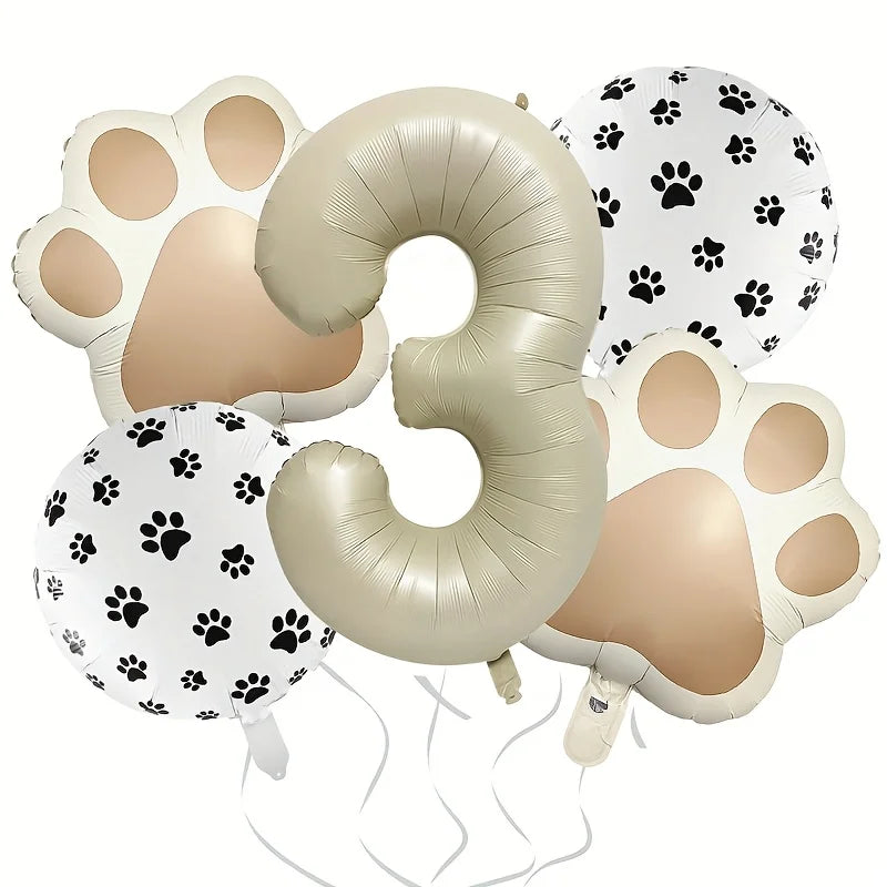 7Pcs Animal Let's Pawty Dog Cat Paw Aluminum Balloon 40 inch Cream Number Birthday Party Decoration Balloon Baby Shower Supplies