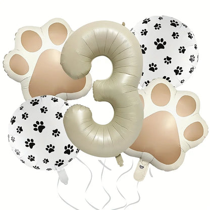 7Pcs Animal Let's Pawty Dog Cat Paw Aluminum Balloon 40 inch Cream Number Birthday Party Decoration Balloon Baby Shower Supplies
