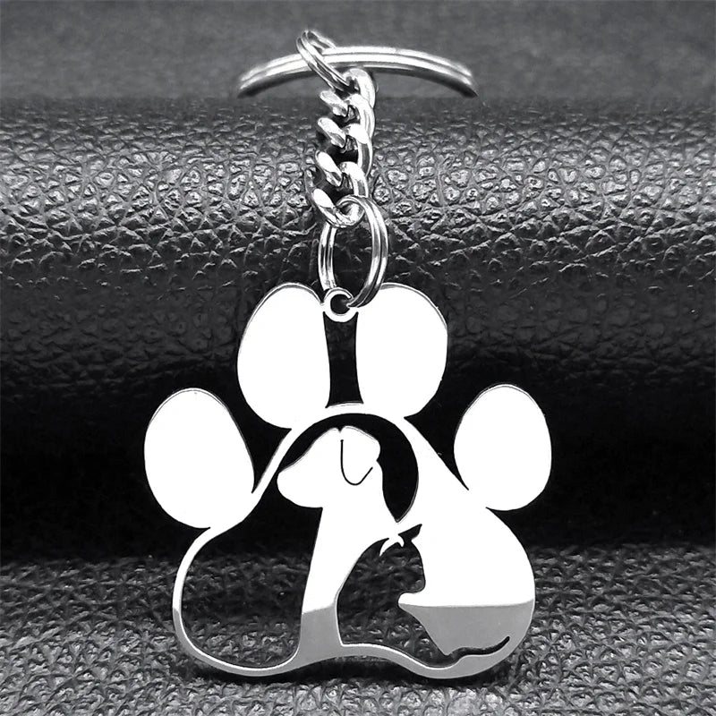 Cute Dog Cat Paw Keychain for Women Men Stainless Steel Animal Footprints Keyring Bag Charm Accessories Jewelry llaveros K8006S1